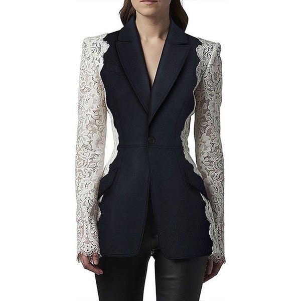 Women's Clothing Star Fashion Slim Fit One Button Contrast Color Lace Splicing Suit Jacket-image