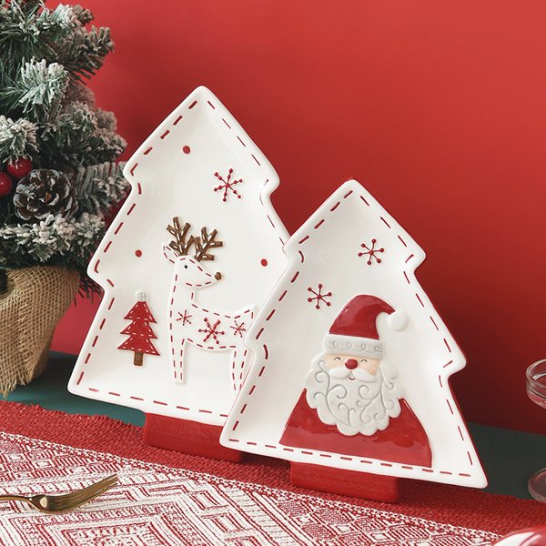 Nordic Santa Claus Christmas Tree Plate Creative Tree Shaped Plate Dinner Plate Dessert Snack Plate Tray Tableware Plate-image