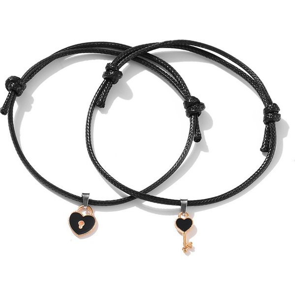 Hot Selling Creative Small Key Love Couple Bracelet Simple Personality Black Bracelet Retro Girlfriend Bracelet-image
