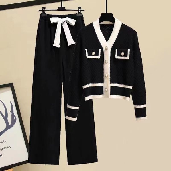 Women's Clothing Suits For Women New Style Women's Clothing Style Sweater High Waist Wide Leg Pants Two Piece Suit-image