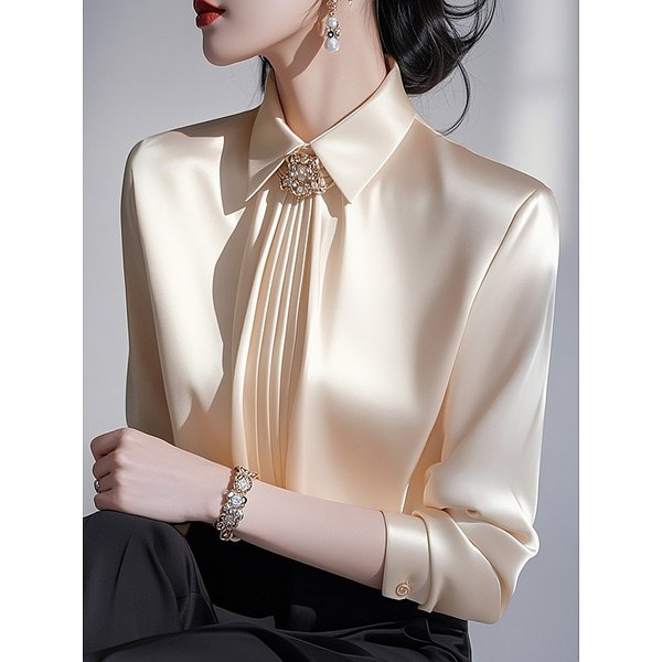 Women's Clothing Light Luxury High End Super Beautiful Unique Champagne Satin Shirt-image