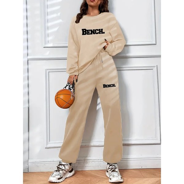 Women's Printed Two Piece Tracksuit, Long Sleeve Pullover Top And Drawstring Waist Pants, Casual Sportswear For Spring And Fall