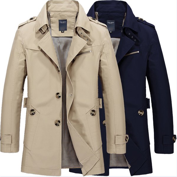 Men's Lightweight Cotton Jacket - Stylish Casual Windbreaker With Wrinkle-Resistant Design For All Seasons (Black, Khaki, Navy, Army Green)"-image