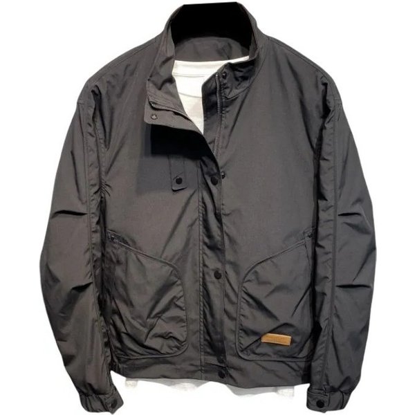Men's Spring Workwear Jacket - Trendy Stand Collar Zip-Up Coat, Slim Fit Casual Streetwear With Button Details (Black/Green, M-3XL)-image