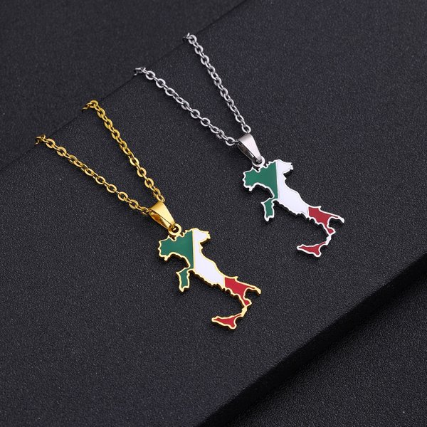 Italian Map Pendant Stainless Steel Necklace Ethnic Style Female Niche Design Sense Light Luxury Geometric Drop Oil Jewelry-image