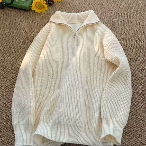 Inspired Half-Zip Polo Knit Sweater – Casual Oversized Pullover For Men (M-3XL, Stretch & Easy-Care Streetwear Essential)-image