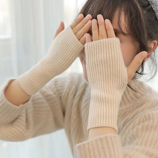 Half-Finger Knitted Gloves For Women, Autumn And Winter Thickened Warm Fingerless Touchscreen Gloves, Student Writing-image