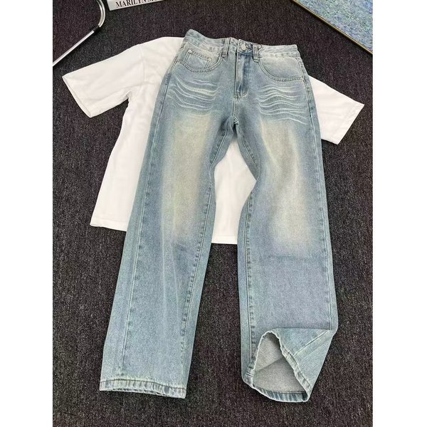Men's Vintage High Street Bootcut Jeans - Relaxed Fit Distressed Denim Pants For Casual Wear
