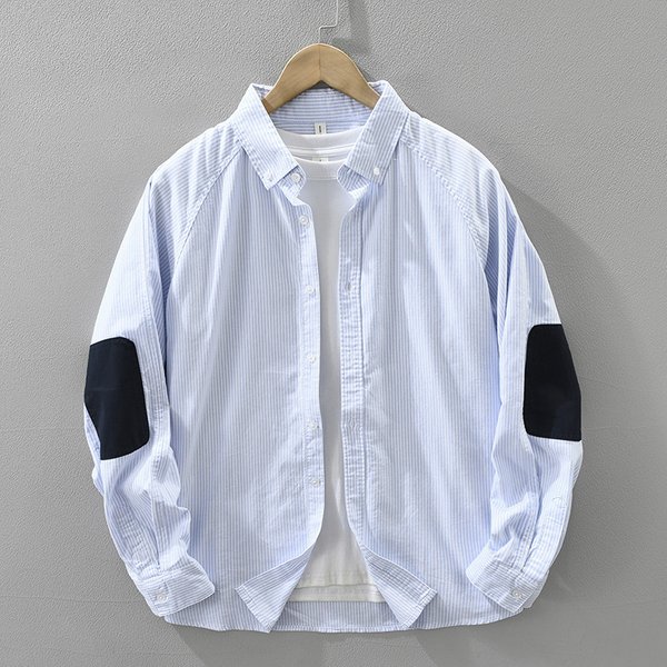 Fresh Striped Color Blocked Long Sleeved Shirt For Men, Versatile And Artistic Casual Loose Top