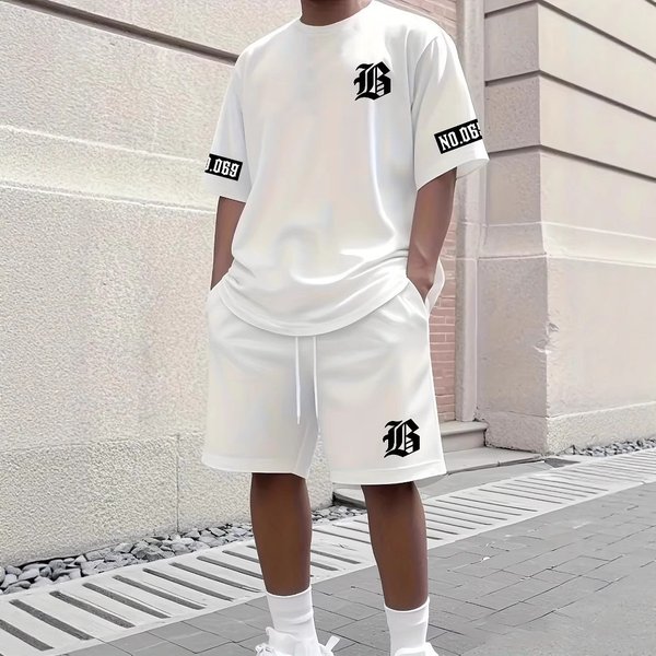 Men's Casual Short Sleeve T-Shirt & Shorts Set – Breathable Polyester, Loose Fit For Summer (Black/Gray/White)