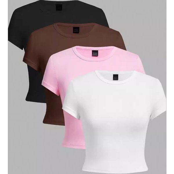 Women's Clothing New Tight Round Neck Tops Short Sexy Casual Short Sleeved T Shirt Tops