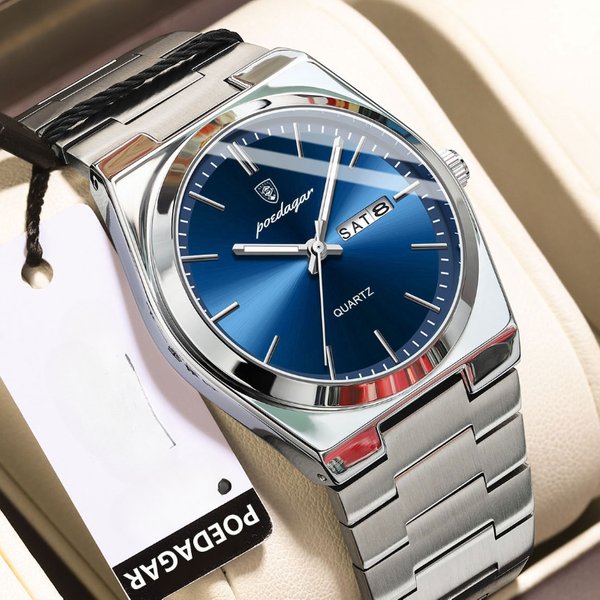 Man Quartz Wristwatch Sport Men Watches Waterproof Luminous Date Week Stainless Steel Men's Watch Male With Box-image