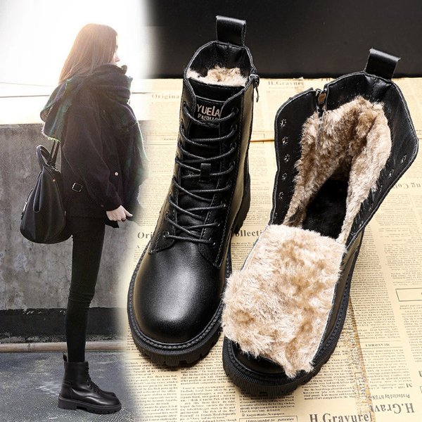 Martin British Style 2024 Autumn Winter New Round Toe Short For Female Students Thick Sole Fleece Lined Thickened-image