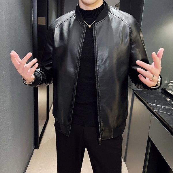 Men's Clothing Fashionable And Trendy Men’S Pu Leather Jacket – Stylish Biker Coat, Slim Fit & Warm Polyester Lining For Teens & Young Adults-image