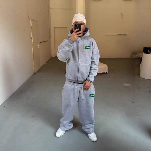 Spring New Cotton Blend Hoodie With Playful Alligator Print, Zip-Up Pullover Casual Hooded Sweatshirt For Men & Women-image