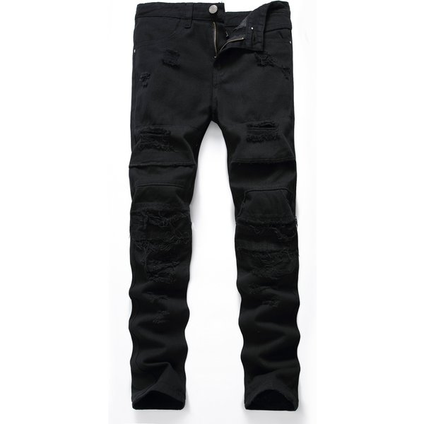 Men's Clothing Men's Black Ripped Jeans Trendy Fashion Casual Multi Tattered High Street Casual Trousers