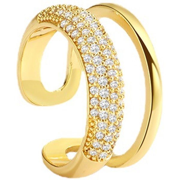 Women's Jewelry Exaggerated Double Layer Zircon Ring Ins Niche Simple Circle Opening Metal Full Diamond Ring-image