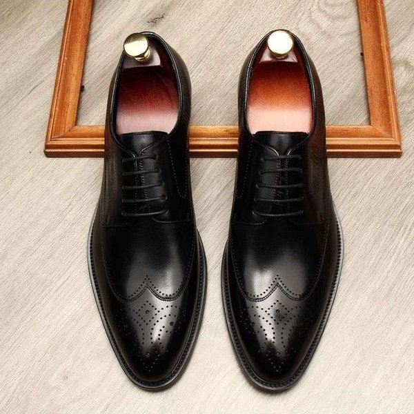 Euro Step Formal Business Leather For Men Brogue Flower Hidden Heel Wedding Groom British Style Casual Men's Oxford Shoes