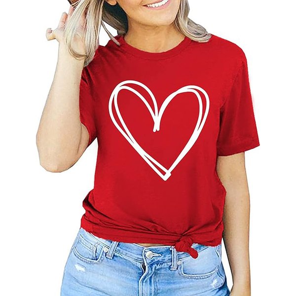 Valentine's Day romantic short-sleeved large size T-shirts for couples gradient love LOVE printed tops,
