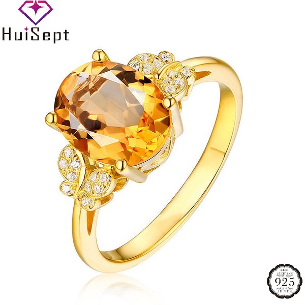 Huisept Fashion Women Ring Sier Jewelry With Citrine Zircon Gemstone Gold Color Open Finge Rings For Wedding Party Gifts-image