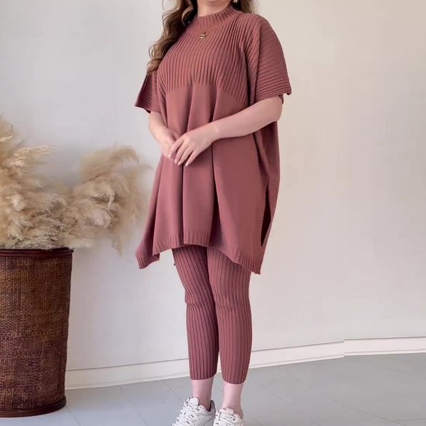 Women's Clothing Round Neck Bat Shirt Large Size Loose Sweater Casual Two-Piece Set-image
