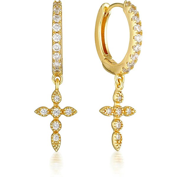 Women's Jewelry S925 Silver Needle Geometric Cross Ear Buckle Diamond Trendy Ear Hoop Earrings-image
