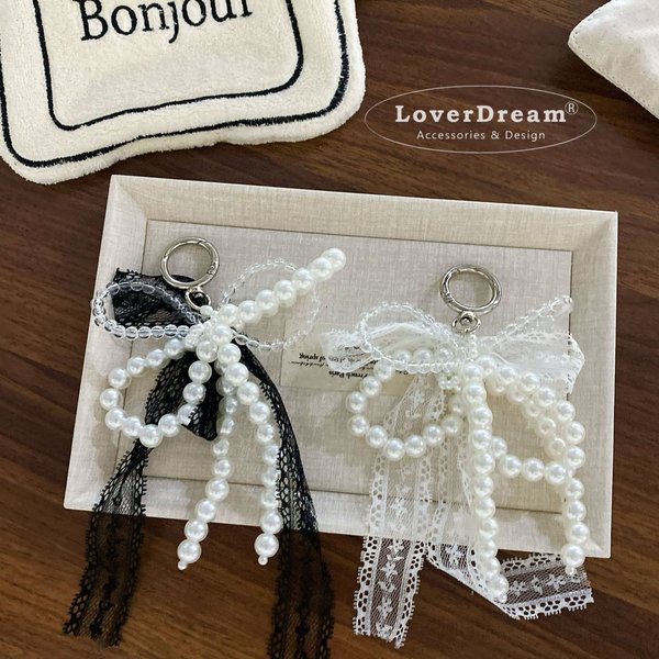 Bag Parts & Accessories Niche Design Pearl Lace Bow Pendant Fashionable High End Texture Bag Car Keychain Pendant-image