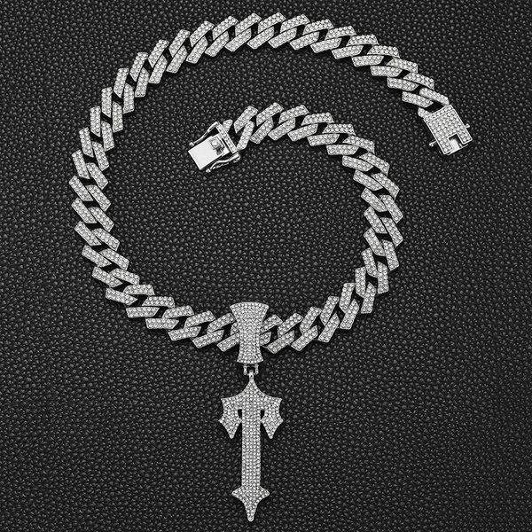 Hot Selling Cross Sword Pendant With Full Diamond Cuban Chain Hip Hop Niche Men's Necklace Accessories-image
