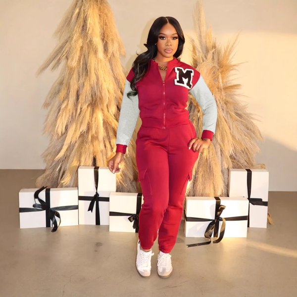 Women's Clothing Letter Print Sweater Overalls Casual Sports Plus Velvet Two Piece Suit-image