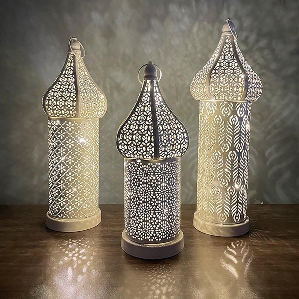 New Moroccan White Hollow Led Wind Lamp Wrought Iron Lantern Home Bedroom Living Room Atmospheres Decorative Lamp Ornaments-image