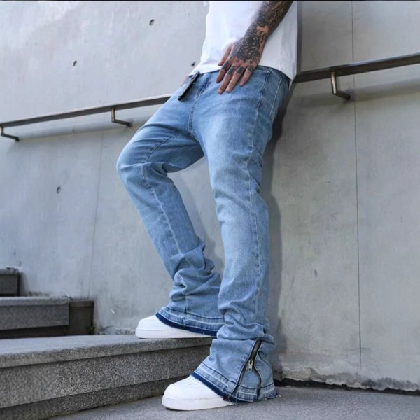 Men's Jeans 2026 American Spring/Summer Style Whiskered Loose Flare Wide Leg Straight Leg Jeans