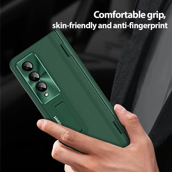 For Samsung Galaxy Z Fold5 4 3 Case Shell Membrane Integrated Plain Leather Bracket Folding Hinge All-Inclusive-image