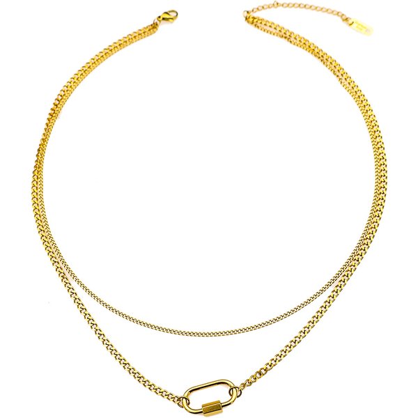 Women's Jewelry Jewelry Light Luxury Titanium Steel Clavicle Chain Female Geometric Oval Buckle Double Layer Necklace-image