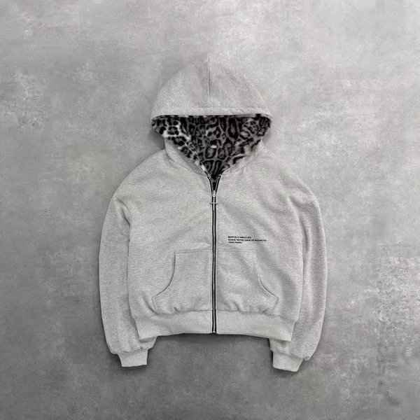 Men's Reversible Zip-Up Hoodie With Leopard Print - Oversized Pullover Sweatshirt For Winter & Fall, Unisex Streetwear