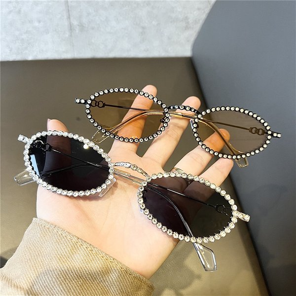 Big Diamond Oval Frame Glasses Trendy Sparkling Diamond Studded Sunglasses Unisex Fashionable Performance Hip-Hop Sunglasses-image