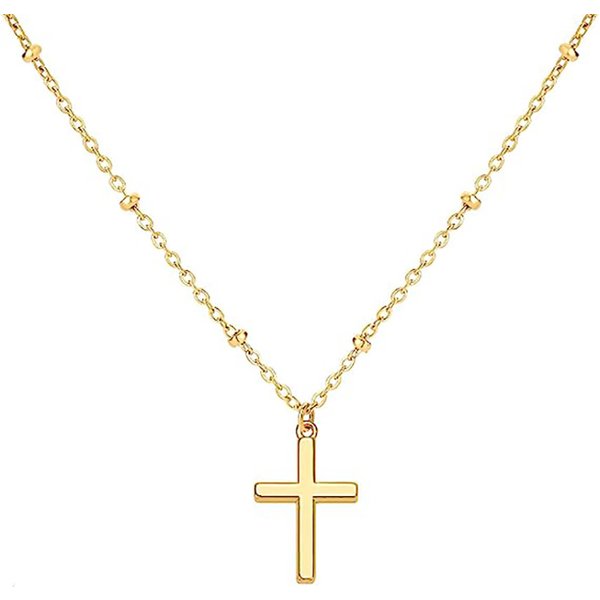 Women's Jewelry K Gold Plated Cross Pendant Necklace Fashionable Simple Bead Necklace-image