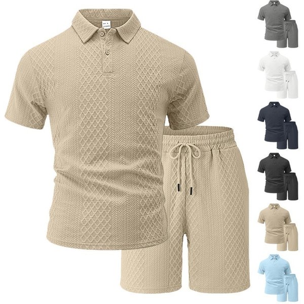 Men's Clothing Summer Polo Shirt Jacquard Fabric Leisure Sports Short Sleeved Lapel T-Shirt Sets-image
