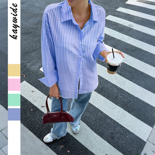 High-End Women's Striped Shirt Casual Vacation Style Long Sleeved European American Fashion Autumn/Winter Collection-image