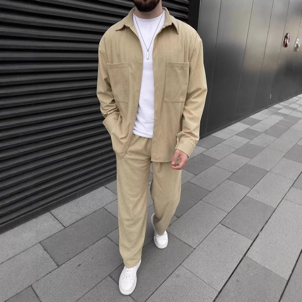 Men's Clothing Spring And Autumn Men's Corduroy Long Sleeved Jacket Casual Trousers Two Sets