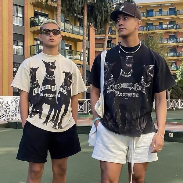 Men's Clothing Summer Three Doberman Limited Cotton Combed Double Yarn Men And Women Couple Casual Short Sleeved Washed T Shirt-image