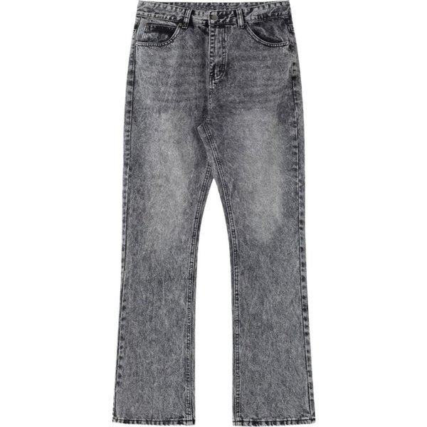 Men's Clothing | Black And Gray Washed Distressed Flared Jeans Vintage Retro Bamboo Grey Denim