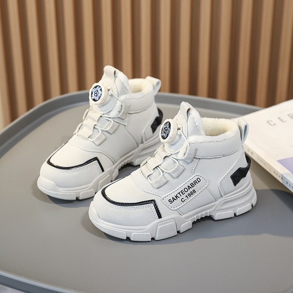 2023 Autumn Winter New Children' Trendy Snow High-top Martin Boot Portable Rotating Button Fleece-lined Warm Kid
