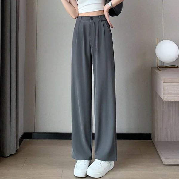 Women's Clothing High Waisted Casual Floor Length Thin Suit Pants For Women Loose Straight Leg Wide Leg Trousers Spring Summer-image