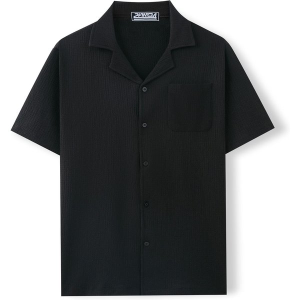 Men's Clothing Cross Border Foreign Trade Men's Clothing Summer New Cuban Collar Short Sleeved Shirt Holiday Style Solid Color Men's Shirt A0305