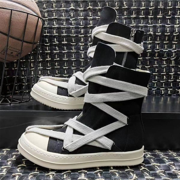Ro Trendy Spring Couple Casual Board Five Star Fashion Thick Bottom Men's And Women's High Top Coarse Strap Canvas Shoes-image