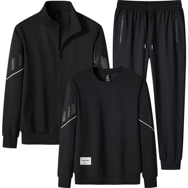 Men's 3-Piece Casual Sportswear Set – Stylish Long-Sleeve Jacket, Crewneck Sweatshirt & Jogger Pants (Black/White/Blue/Grey Options)