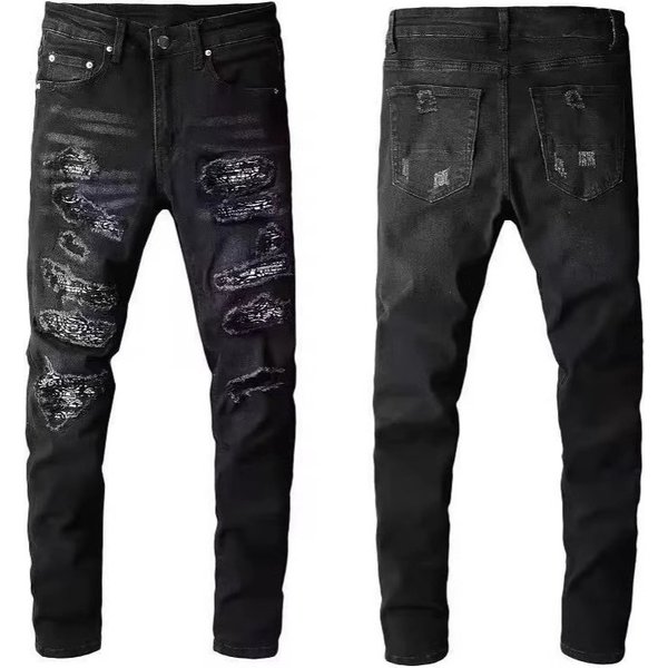 Men's Slim Fit Ripped Distressed Skinny Jeans Street Hip Hop Fashion Black Low Waist Straight Pants For Casual Streetwear