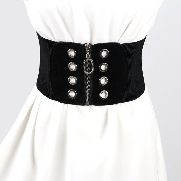 Zipper Eyelets, Wide Waistband, Fashionable And Versatile, Elastic Waistband, Elastic Waistband, Skirt, Waist Seal, Decorative Accessories For Women-image