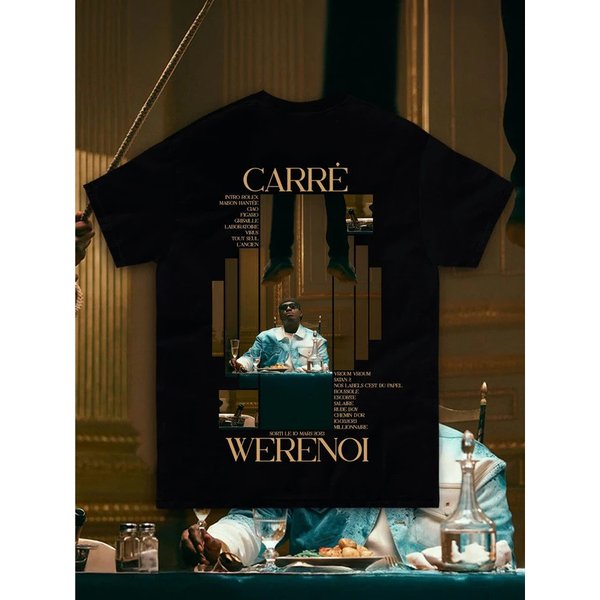 Men's European Size Pure Cotton Graphic Print T-Shirt Rapper WeRenoi Carré Album Design Short Sleeve Casual Top