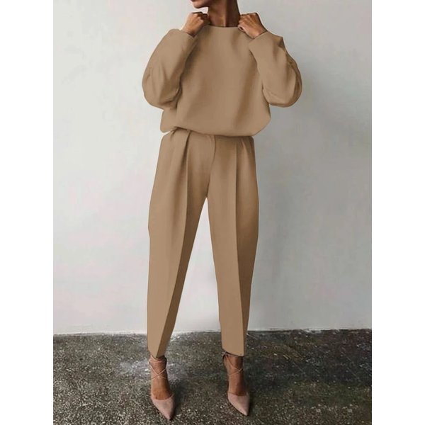 Women's Clothing Loose Solid Color Long-Sleeved Casual Two-Piece Set